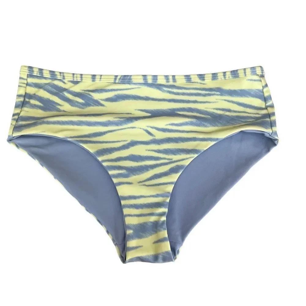 Zella swim Yellow Elfin Sketchy Tiger Reversible Bottom Kids Girls Size 14 NWOT